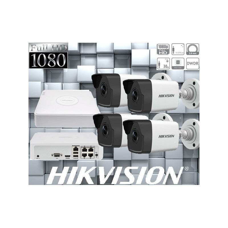 SET-4-HIKVISION-2MP-IP-DS-2CD1021-I-FULL HD-IR30m - KAMERY